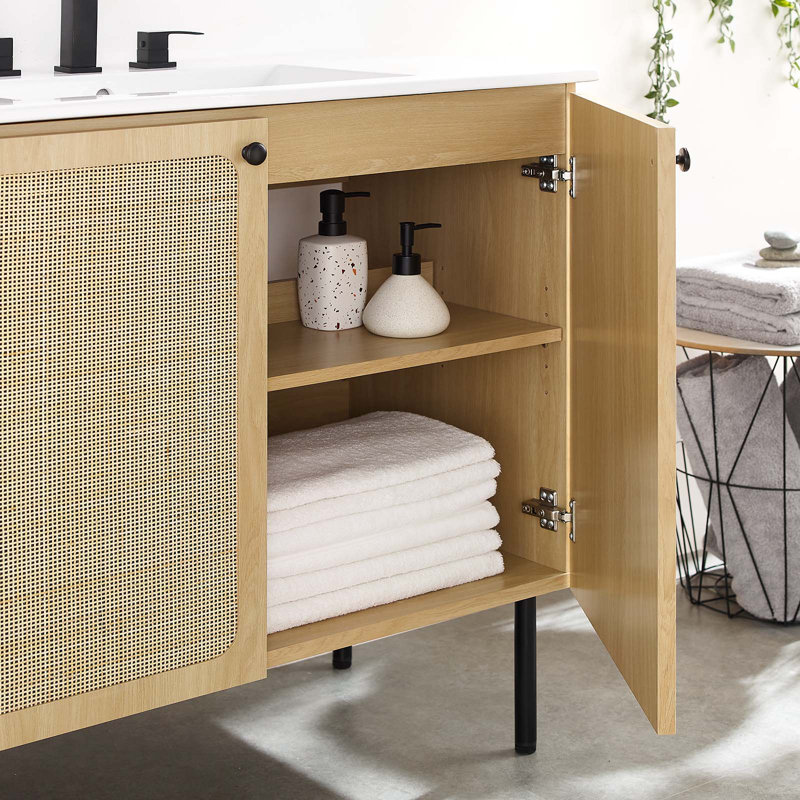Meuble-lavabo simple 36 po avec plateau en bois Modway, Blanc, Chêne / noir