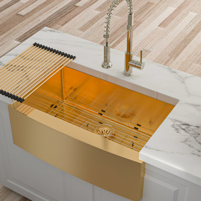 30" Kitchen Sink Gold, Stainless Steel 16G, Fingerprint-, Easy Drainage System Heavy-Duty System, Package Contents