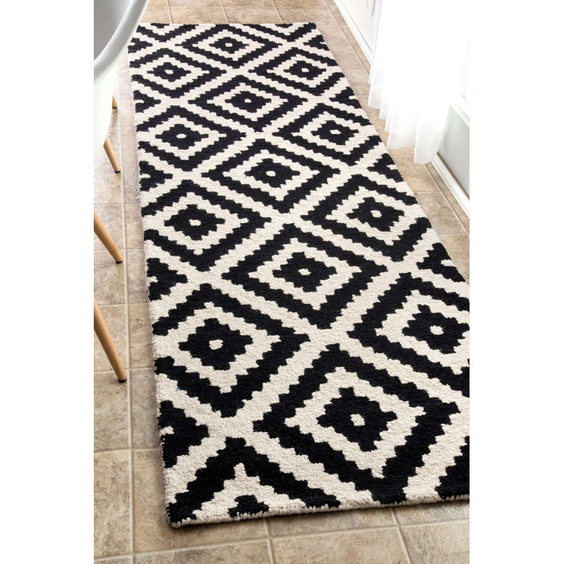 Drubin Geometric Wool Hand Woven Area Rug, Runner 76 x 244cm