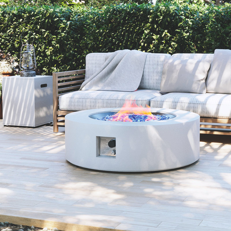  42-Inch Round Iron Gas Fire Pit Table，Includes Tank Cover, White