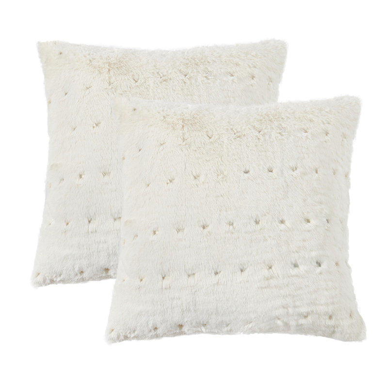 Jacquard Stitching Faux Fur Throw Pillow Cover, Antique White