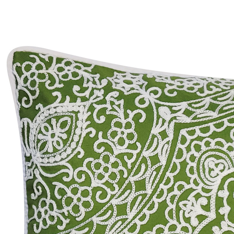 Embroidered Outdoor Reversible Throw Pillow, Green