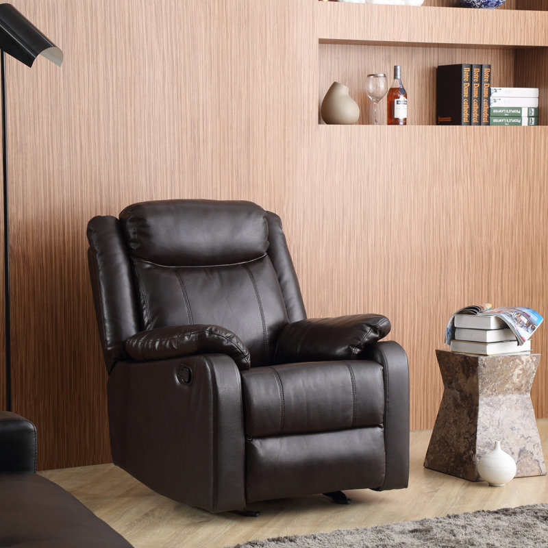 Mouzon Faux Leather Recliner, Dark Brown Faux Leather