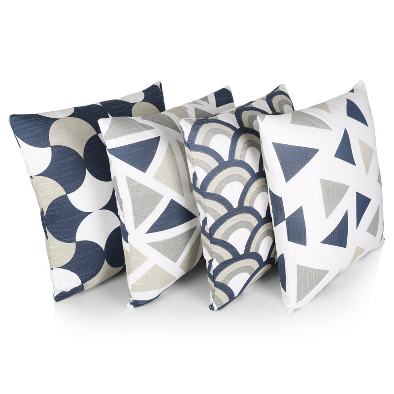 Theon Geometric Multicolor Square Throw Pillow Cover, Navy