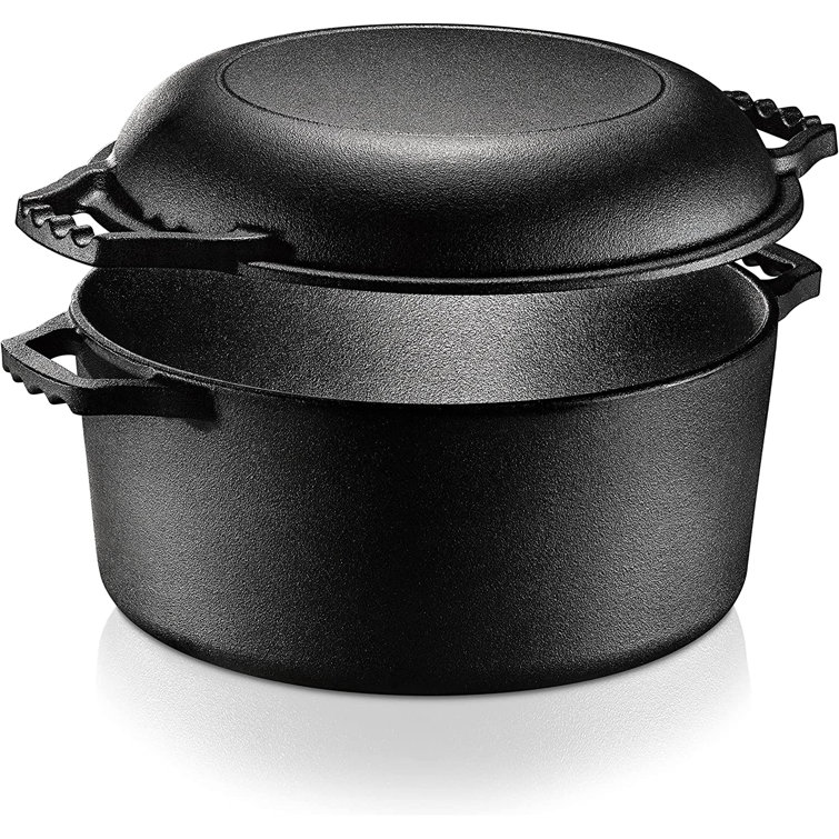 Bruntmor | 2-in-1 Pre-Seasoned Cast Iron Cocotte Double Braiser Pan with Grill