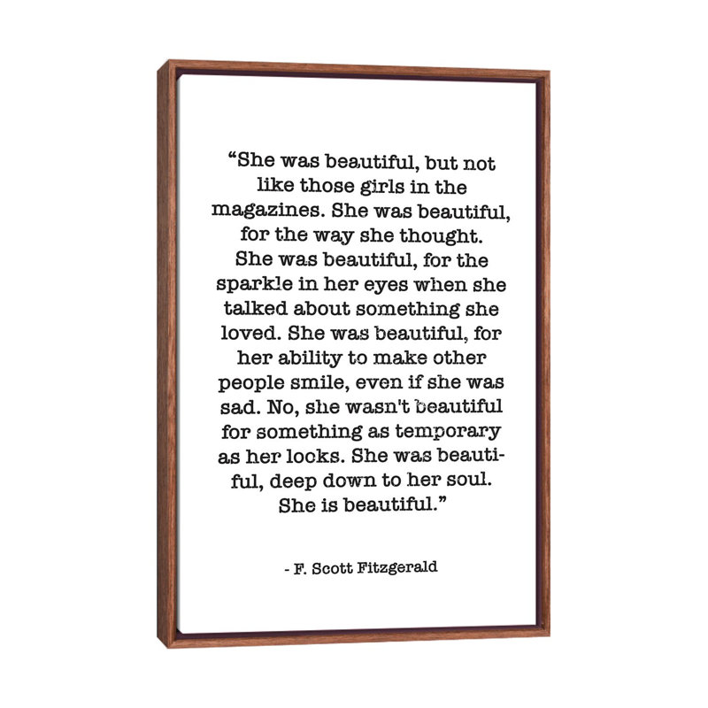 Citation de Fitzgerald par Mambo art studio, art textuel, H 48 po x l 32 po x P 1,5 po, Toile classique avec cadre brun
