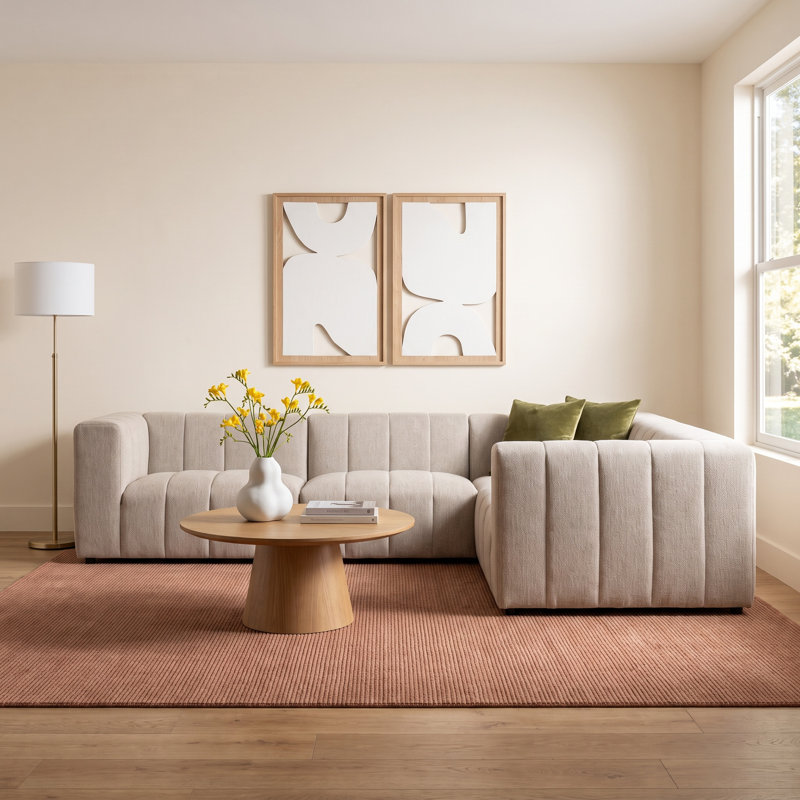 Bowry Upholstered L-Shaped Sectional, Light Gray