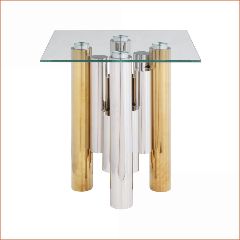 Table basse de salon moderne de 20 pouces avec plateau en verre trempé et amp; Structure en acier inoxydable, facile à nettoyer