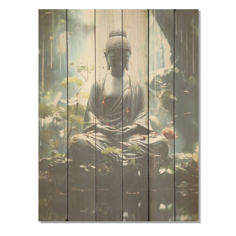 Bouddha Zen Traquil Meditation Garden - Art mural en bois méditation sur bois de pin naturel, H 32 po x l 24 po