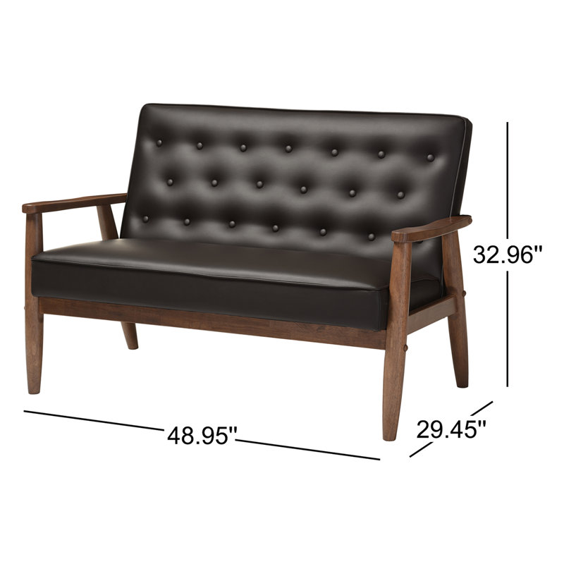 Causeuse à accoudoirs carrés 48,95 po Vanhook, Similicuir brun
