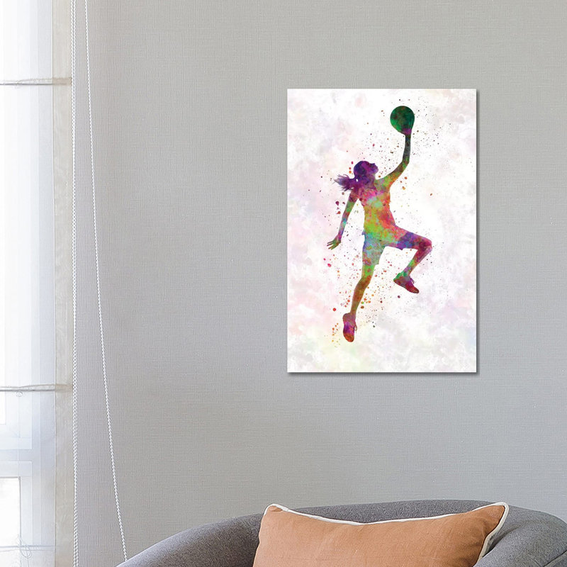 Young Woman Basketball Player In Watercolour II by Paul Rommer - Wrapped Canvas Gallery-Wrapped Canvas Giclée