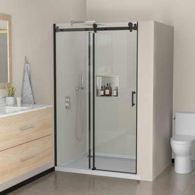48"-48 4/5" Single Sliding Semi-frameless Bathroom Shower Door with Clear Tempered Glass, Stainless Steel Hardware