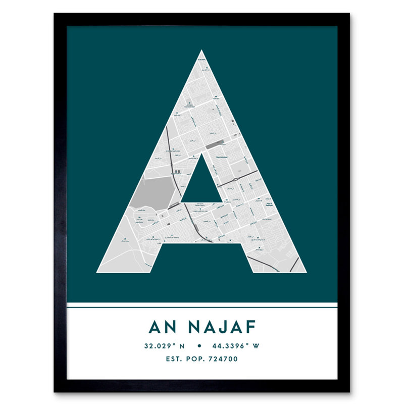 An Najaf City Map An Najaf Teal - Single Picture Frame Typography