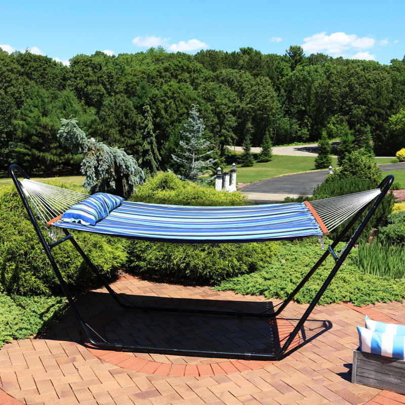 Hamac de bar en polyester matelassé 2 personnes avec support universel multi-usage Harrington - Misty Beach, Plage brumeuse