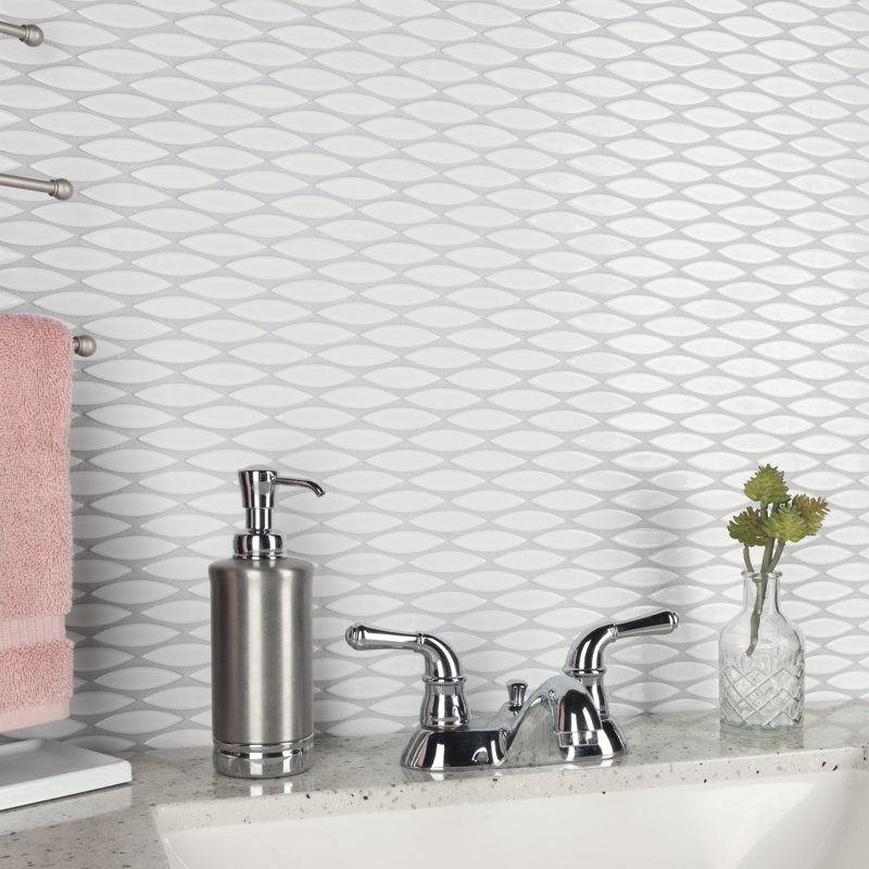 Pescado 12 " x 12-1/2 " Porcelain Mosaic Floor & Wall Tile, Glossy Blanco