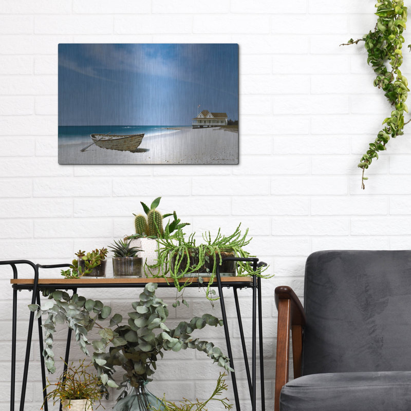 «Beach House View 2» par Zhen-Huan Lu, art mural en métal, H 12 po x l 16 po