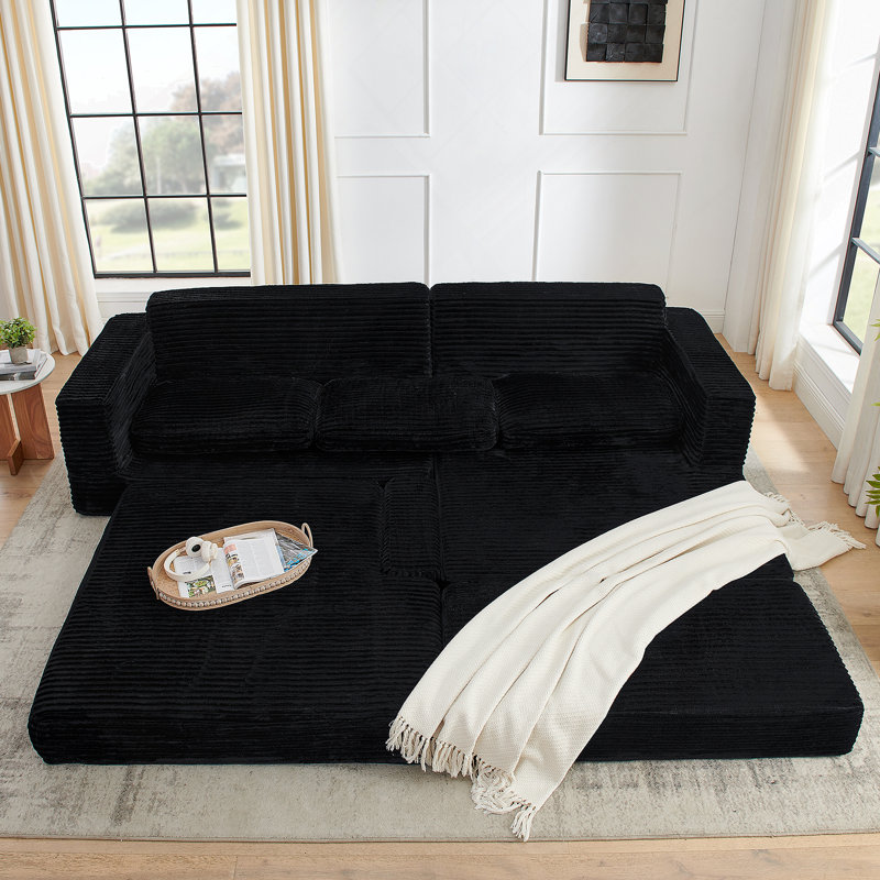 Versatile Modular Sectional Sofa with Transformable Design for Bedroom, Black