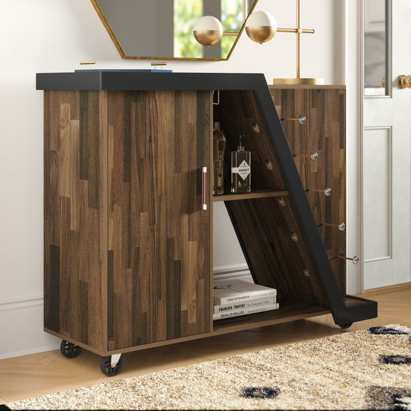 Bar mobile avec rangement pour bouteilles de vin Pernell, Hickory clair