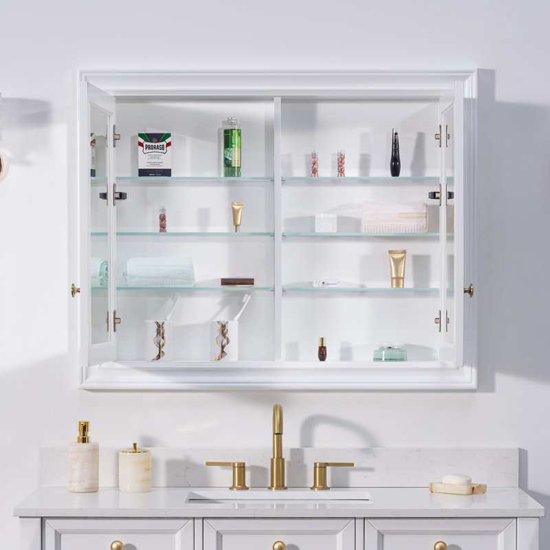 Armoire à pharmacie à cadre encastré en bois massif 32 "avec tablettes réglables en verre, H 32 po x l 40 po x P 5,4 po