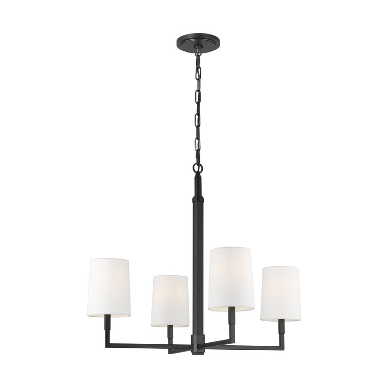 Thomas O'Brien Danica 4 Light Dining Room Chandelier With White Linen Shade, 23.5" H x 27" W x 27" D, Aged Iron