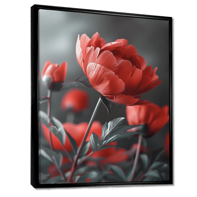 Van - pivoines, art mural, H 12 po x l 20 po, Cadre noir