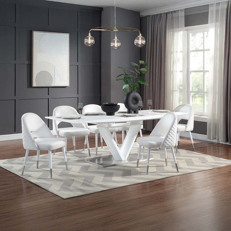 86.61" Gallegos Rectangular Dining Table w/Leaf, White High Gloss Finish