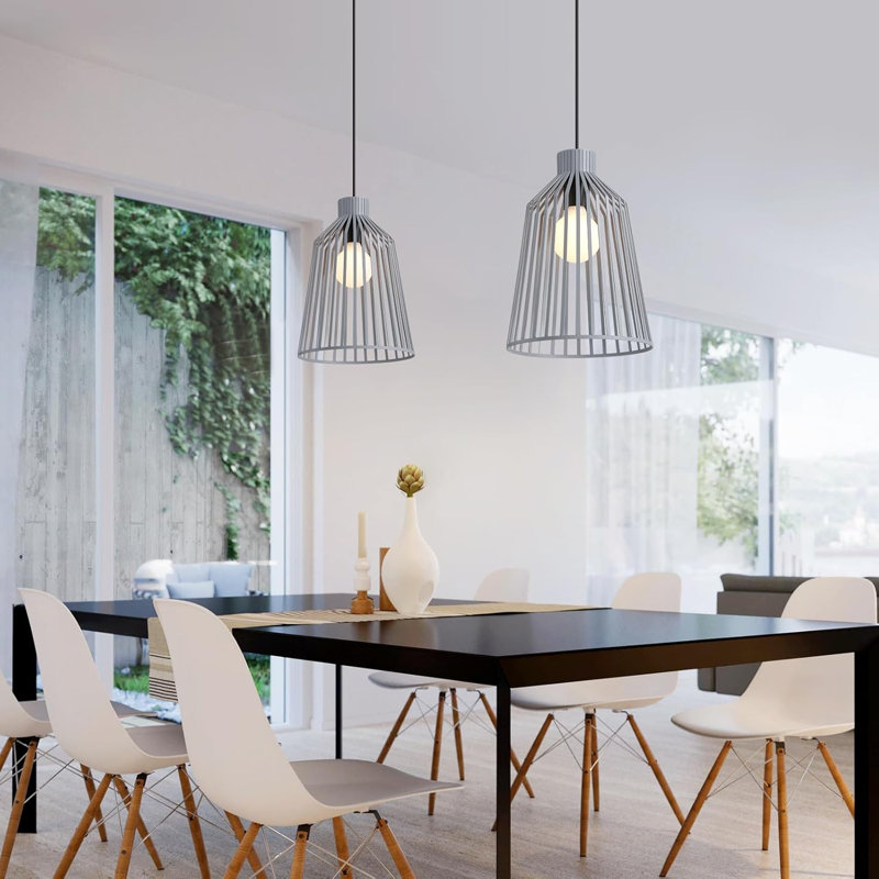 1 - Light Matte Black Caged Pendant, Grey