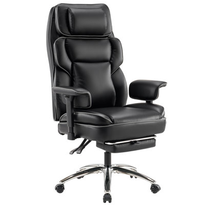 Home Office Desk Chair PU Rubber Dual Wheels Ergonomic Computer Chair with Knob-Adjustable Lumbar Support Adjustable Height Adjustable Armrests Rolling Swivel Executive Task Chair Black Leather