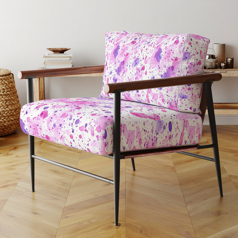 Chaise rembourrée moderne avec accoudoirs rose et mauve rose, Bras ronds bruns