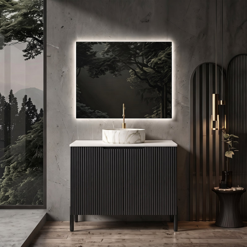 Meuble-lavabo autoportant avec lavabo et portes en céramique, comptoir blanc Carrara, Noir