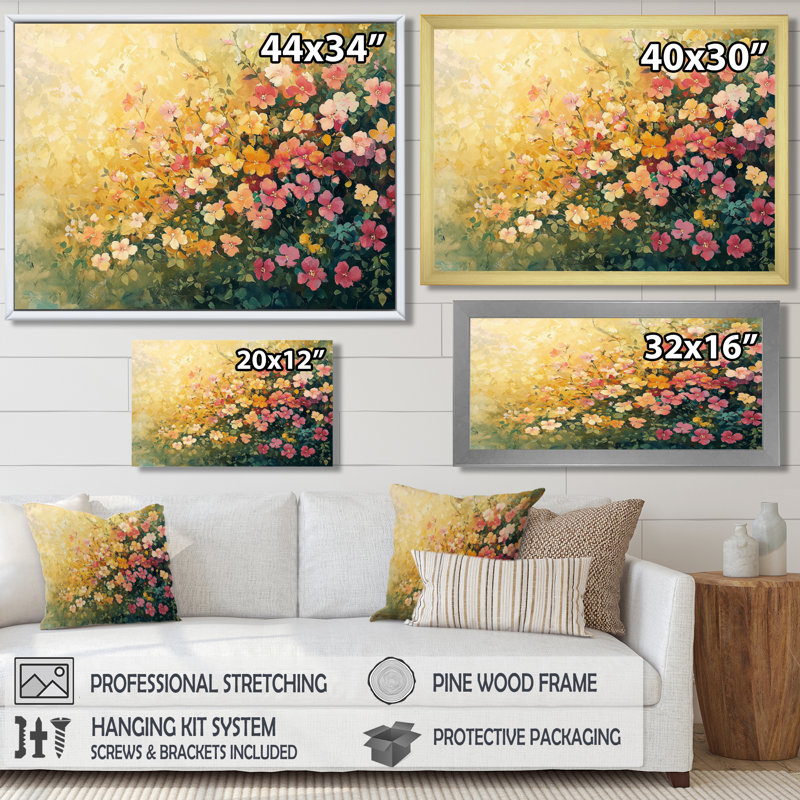Summer Winldflowers Meadow Of Light - Fleurs sauvages, reproductions encadrées, H 28 po x l 60 po, Cadre flottant, Noir
