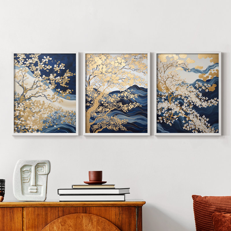Lanscape Study Series XXXIX -Set de 3 estampes numériques giclées -Prêt à accrocher, Cadre blanc, H 14 po x l 11 po