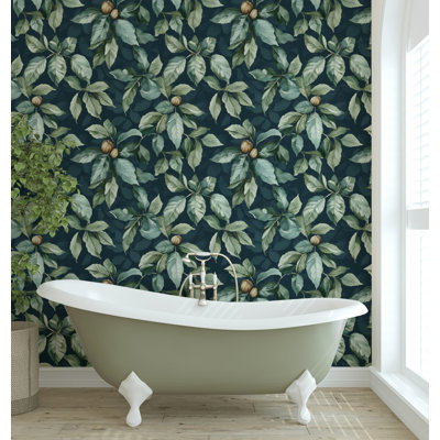 Moody Botanical Wallpaper Peel & Stick Dark Teal Green Leaves Vintage Nature Wall Mural