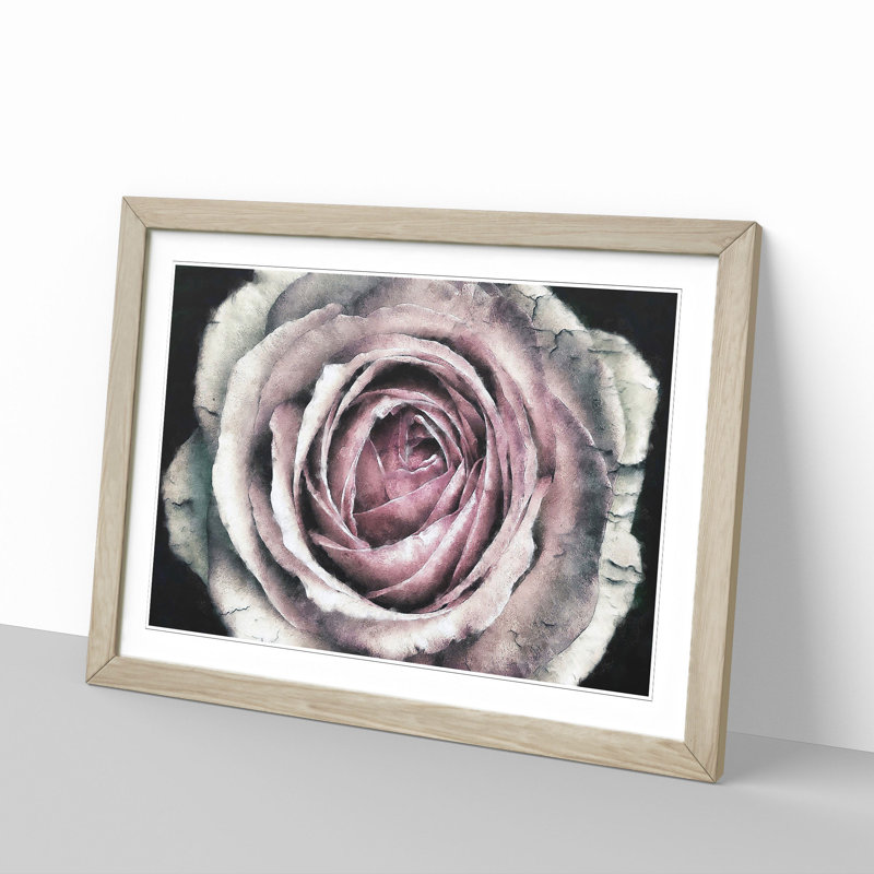 A Pale Pink Rose - Single Picture Frame Painting on MDF, 62cm H x 87cm W x 2cm D, Oak