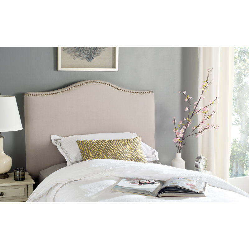 Laken Upholstered Headboard, Twin, Beige Linen, Brass