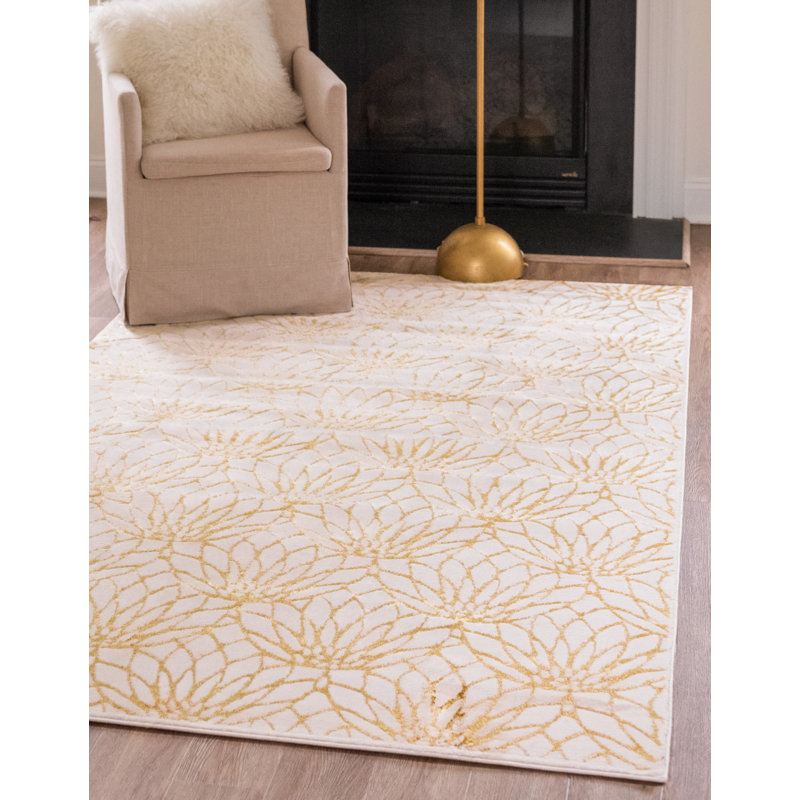 White Gold Geometric 9' x 12' Stain-Resistant Area Rug