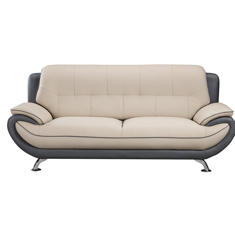 Sonnie 82'' Faux Leather Sofa, Light Gray/Dark Gray Faux Leather