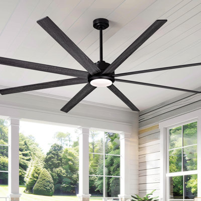 Ventilateur de plafond noir moderne 84 po avec lumière DEL à intensité variable et 8 pales, moteur à courant continu réversible