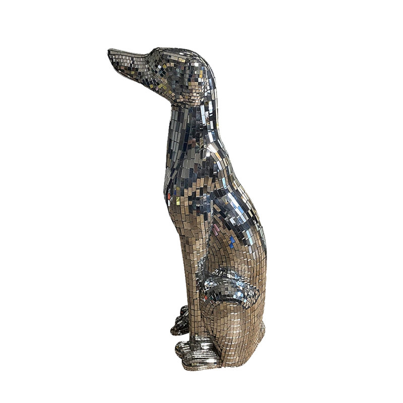 Statue de lévrier en mosaïque en miroir - décor de luxe fabriqué à la main