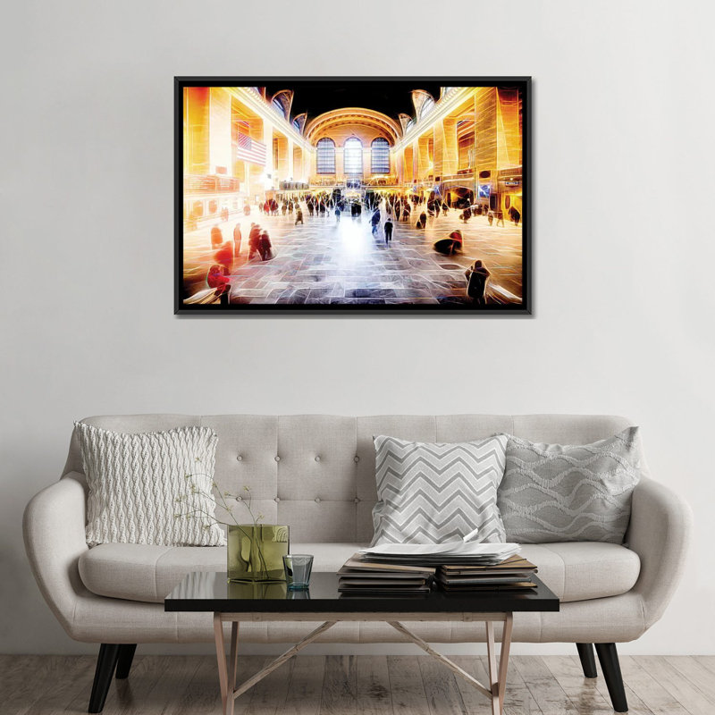 «Grand Central terminal» sur toile, H 32 po x l 48 po x P 1,5 po, Toile avec cadre noir, Pas de tapis