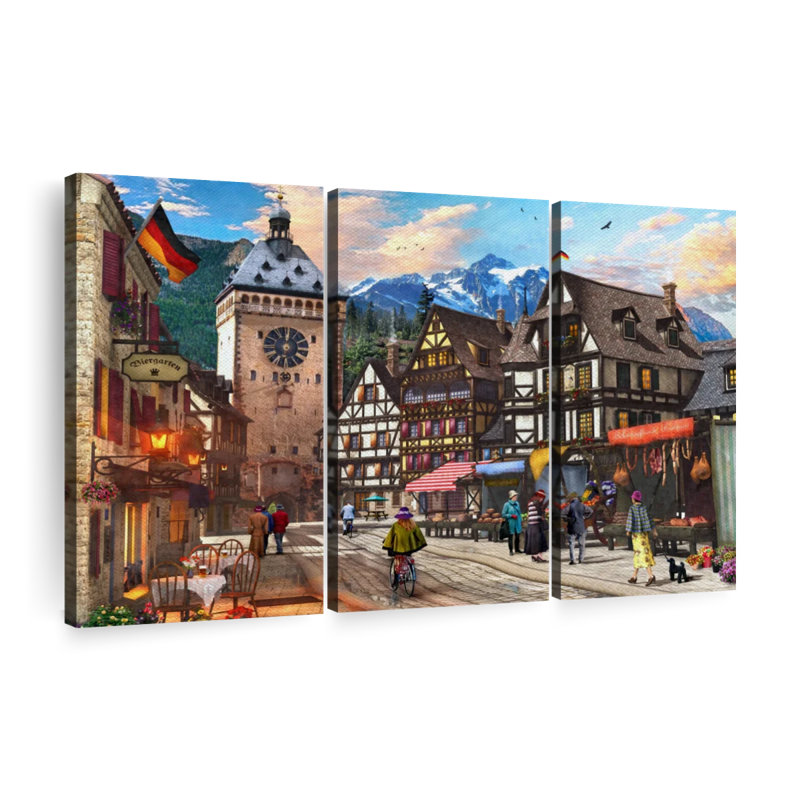 Architecture «German Market Town, reproduction d'art sur toile» sur, H 23 po x l 14 po