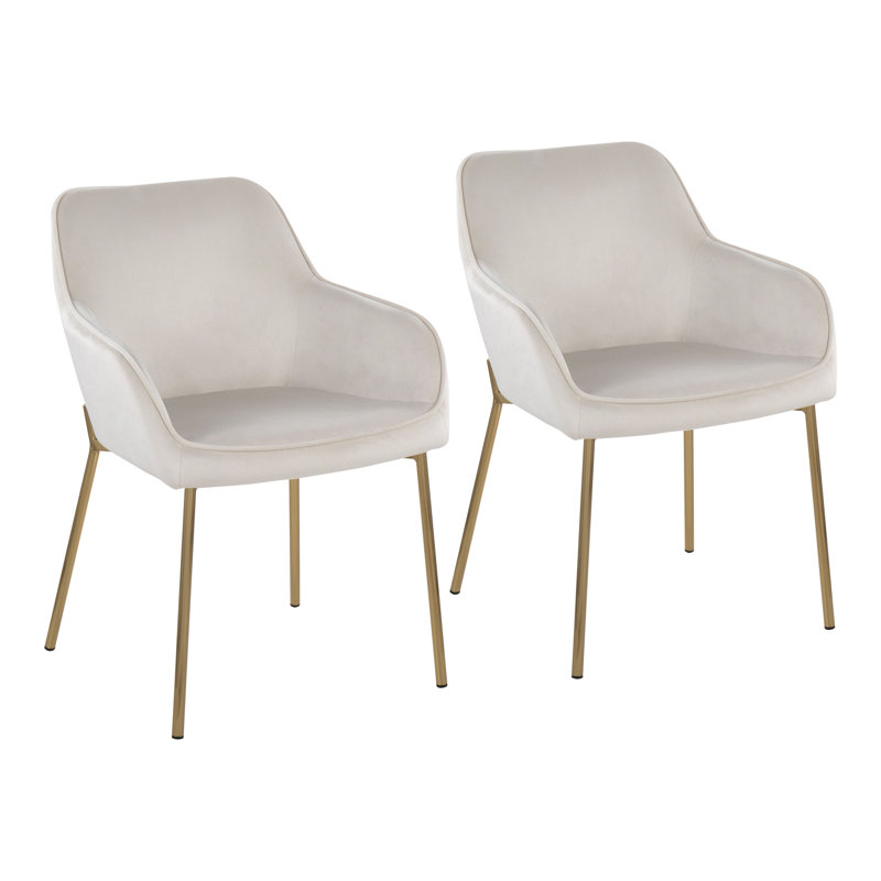 Cyr 19'' H Velvet Upholstered Armchair, Cream, Gold