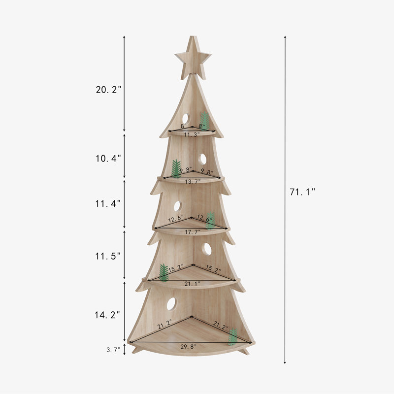 Bibliothèque de coin en bois en forme d'arbre de Noël avec étagère de rangement autoportante pour décoration de salon, Clair