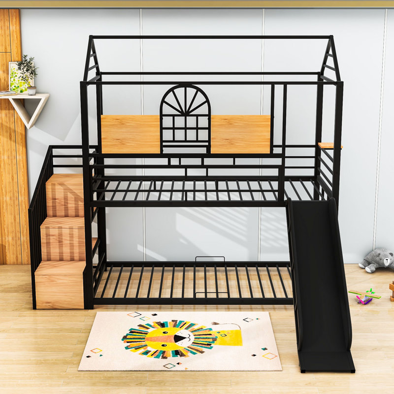 Galatia Kids Bed with Slide and Storage Stair, Black