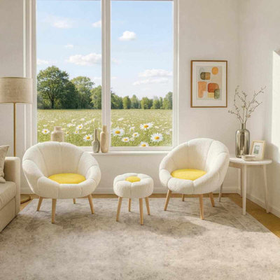 Ensemble de fauteuil à oreilles et pouf (3 pièces)