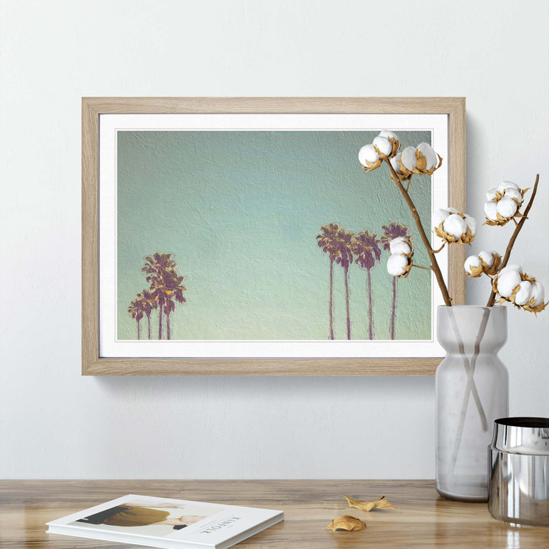 Palm Trees in Santa Cruz California - Framed Print, 48cm H x 65cm W x 2cm D, Oak Framed