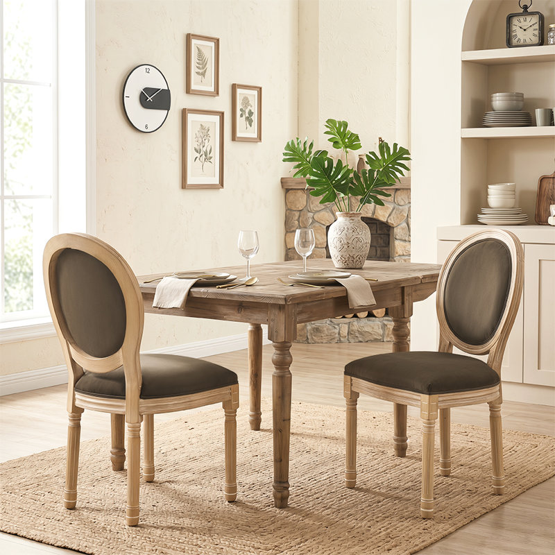 Amando 20" H Mid-Century King Louis Back Solid Wood Dining Side chairs, Brown, Velvet, Brown Velvet