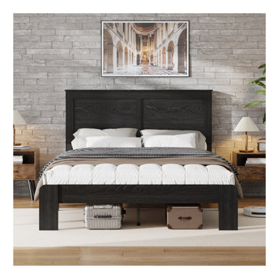 Bed Frame Full Size, Wood Platform Bed Frame , Noise Free,No Box Spring Needed And Easy Assembly Tool,Large Under Bed Storage,Dark Black