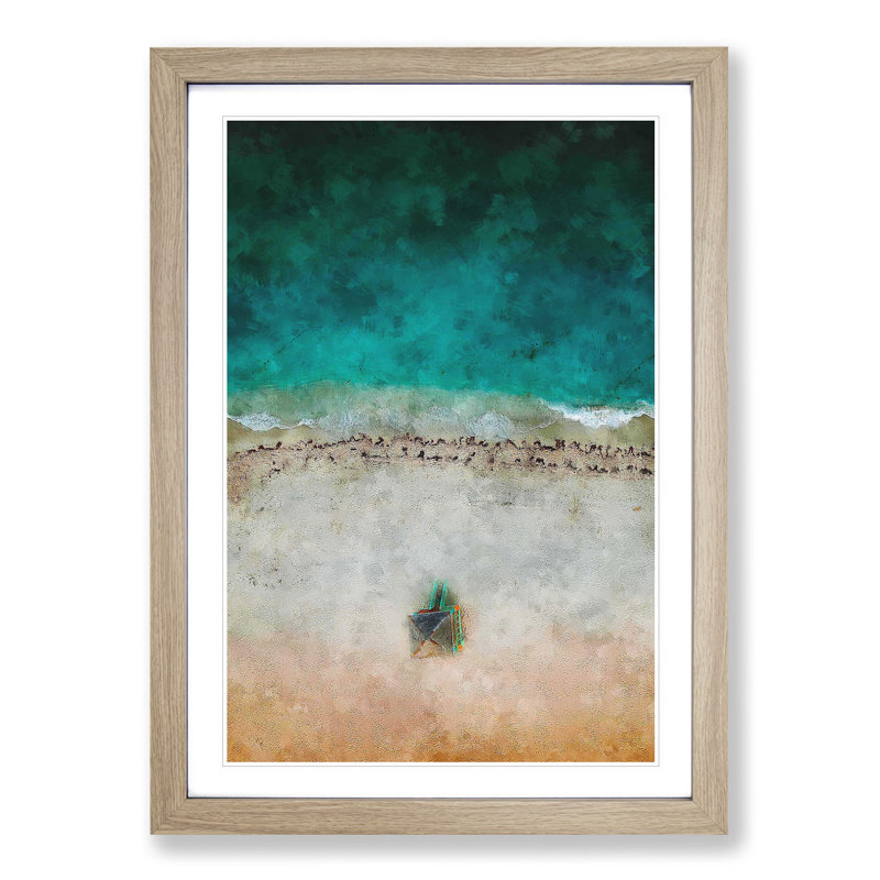 South Beach In Miami Florida Painting - Framed Print, Oak Framed, 45cm H x 33cm W x 2cm D