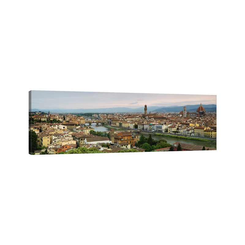 Buildings In A City, Ponte Vecchio, Arno River, Duomo Santa Maria Del Fiore - Wrapped Canvas Panoramic Print